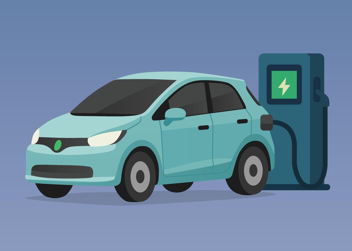 Electric Vehicle Car with Charging Station Flat Illustration vector