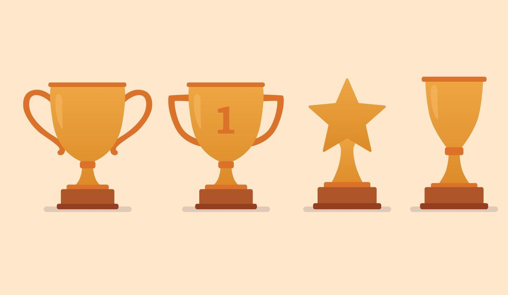 Set of Golden Trophy in Various Forms Flat Illustrations vector
