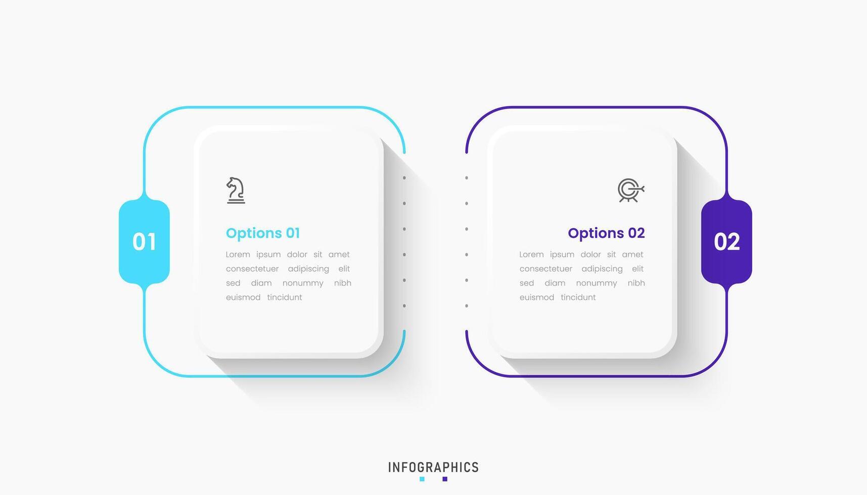 Infographic label design template with icons and 2 options or steps. Can be used for process diagram, presentations, workflow layout, banner with square shape vector