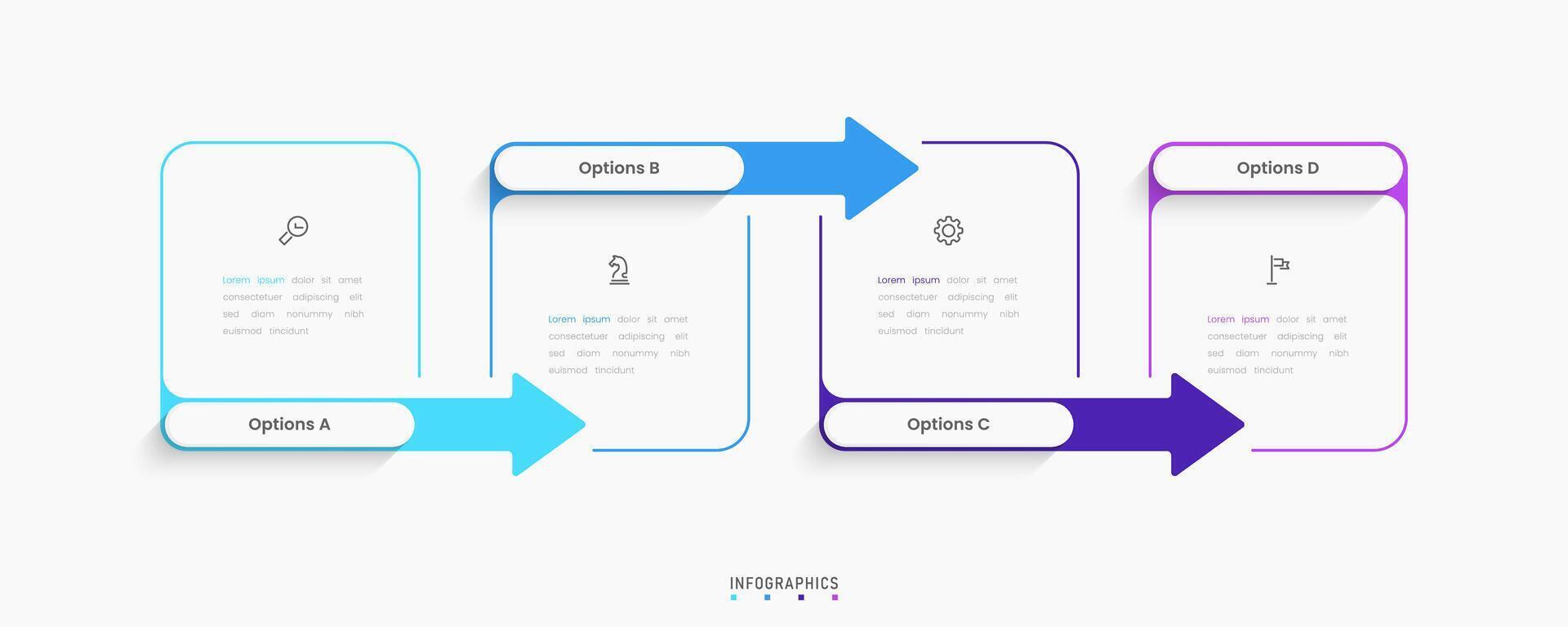 Infographic with icons and 4 steps arrow. Can be used for process diagram, presentations, workflow layout, banner, flow chart, info graph. vector