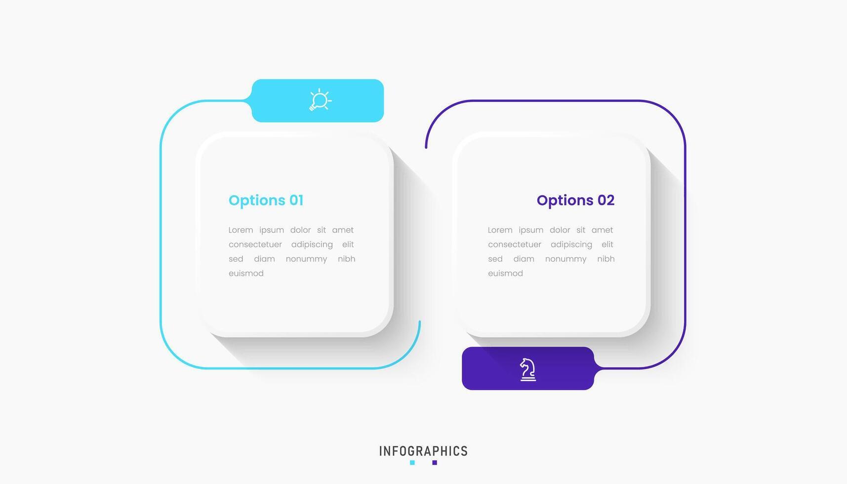 Infographic label design template with icons and 2 steps. Can be used for process diagram, presentations, workflow layout, banner with square shape vector