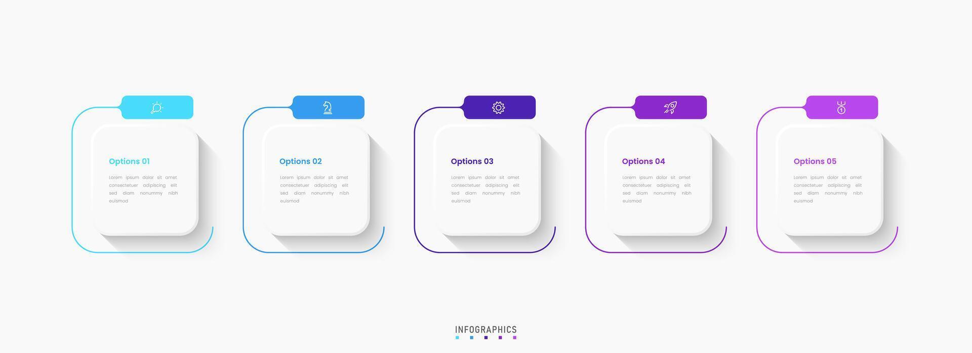 Infographic label design template with icons and 5 options. Can be used for process diagram, presentations, workflow layout, banner with square shape vector