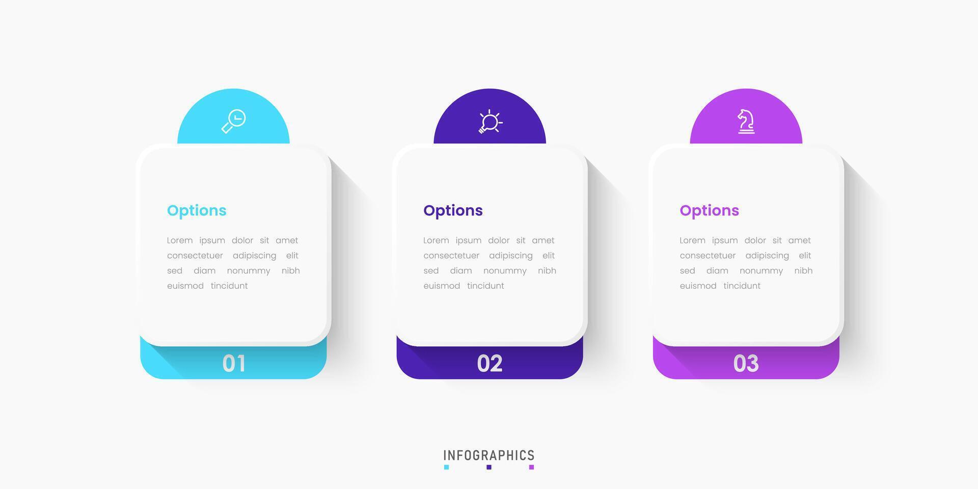 Infographic label design template with icons and 3 options or steps. Can be used for process diagram, presentations, workflow layout, banner with square shape vector