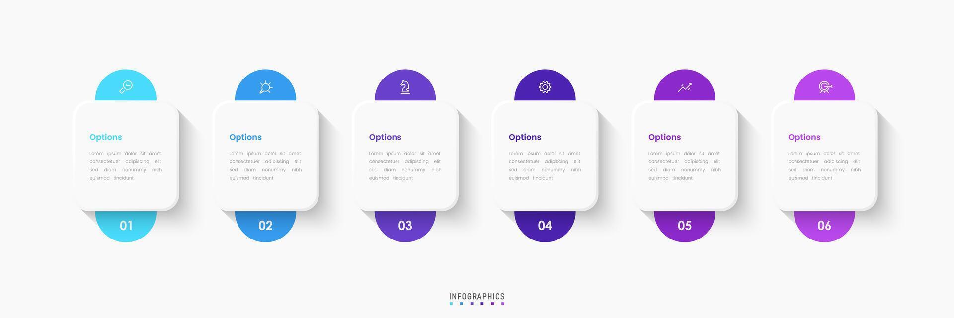 Infographic label design template with icons and 6 options or steps. Can be used for process diagram, presentations, workflow layout, banner with square shape vector