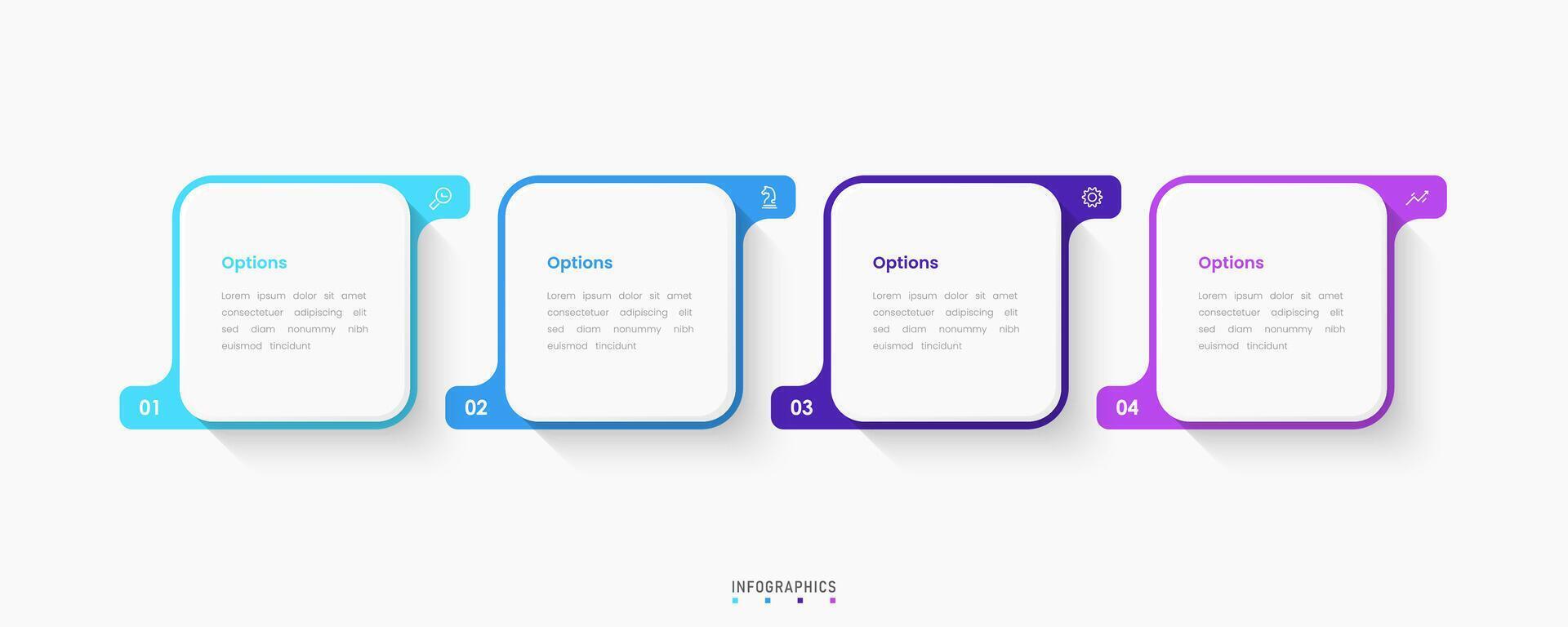 Infographic label design template with icons and 4 options or steps. Can be used for process diagram, presentations, workflow layout with square shape vector