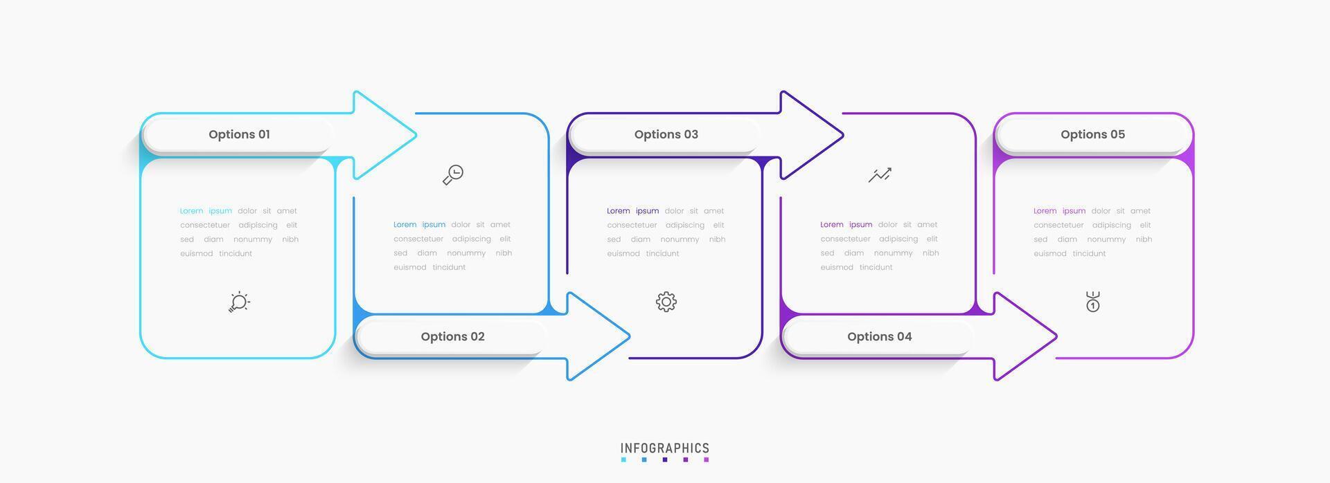 Infographic with icons and 5 steps arrow. Can be used for process diagram, presentations, workflow layout, banner, flow chart, info graph. vector
