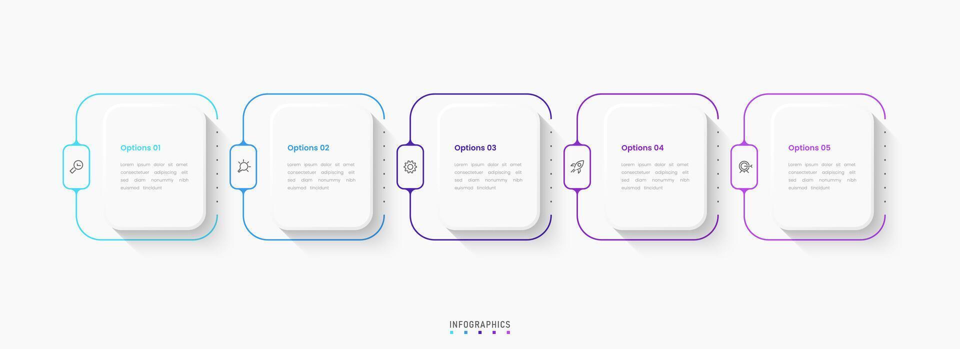 Infographic label design template with icons and 5 steps. Can be used for process diagram, presentations, workflow layout, banner with square shape vector
