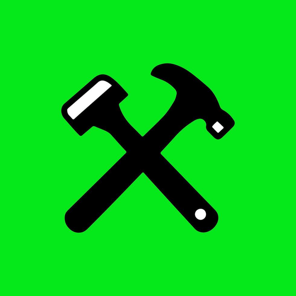 a hammer and a screwdriver on a green background vector