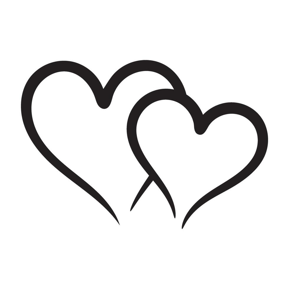 Double hearts hand drawn. Love symbol. Two hand drawn love monoline hearts. vector