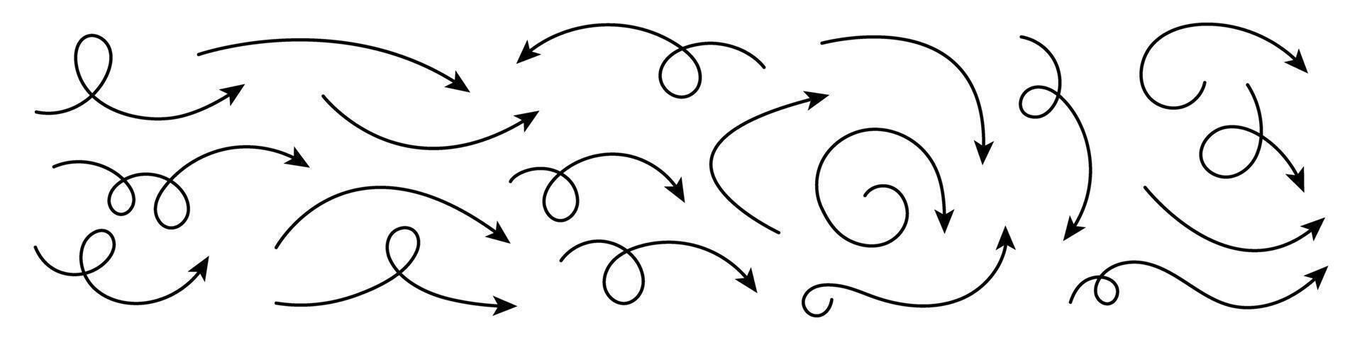 Hand drawn curved arrow. Set of arrows. vector