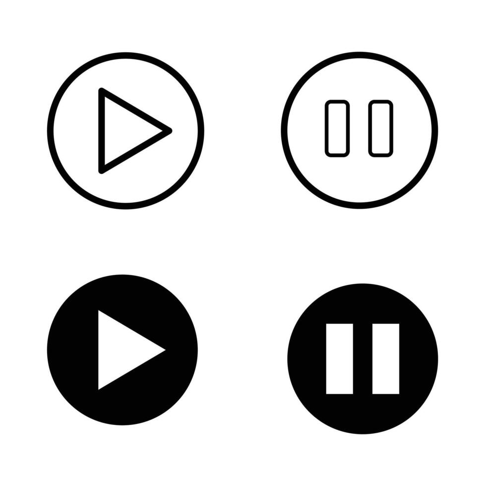 Play and pause icon set These symbols are used in media players for controlling playback allowing users to start stop and pause the audio vector