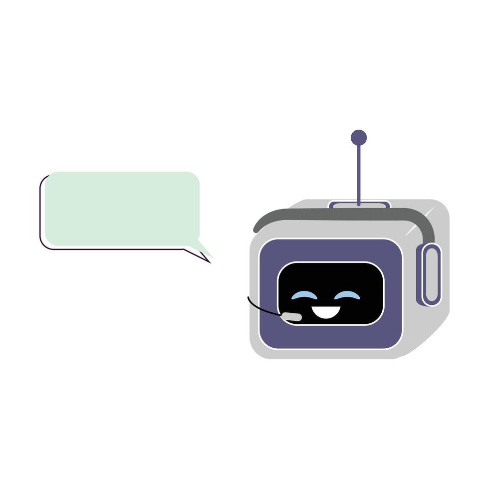 Smiling robot character in speech bubble box for digital assistant and tech conversation designs vector