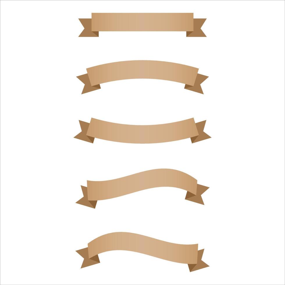 Set of minimalist brown banner ribbons with pointed edges. Ideal for layering text and graphics. White background. Simple modern design element. vector