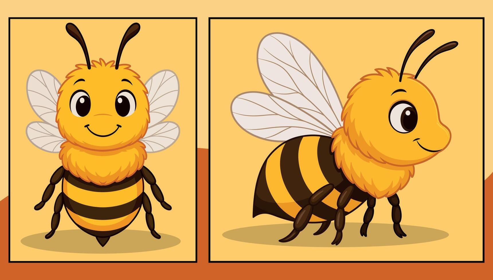 Honeybee front and side view cartoon illustration vector