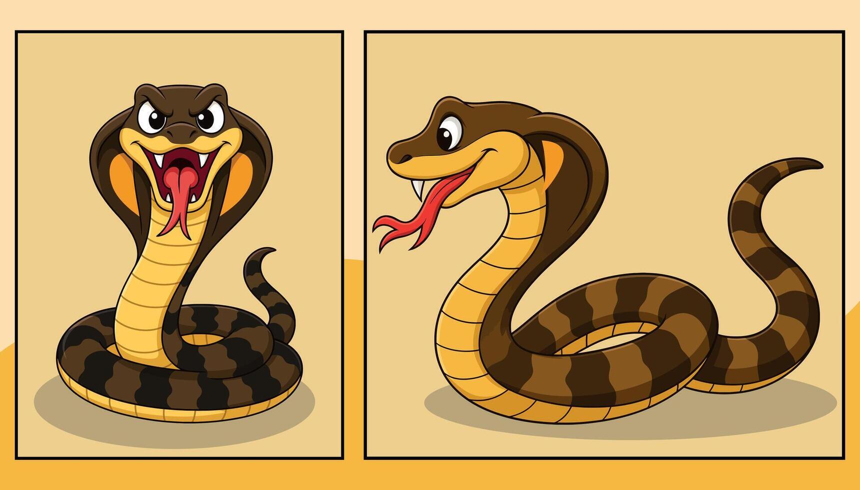 King cobra front and side view cartoon illustration vector