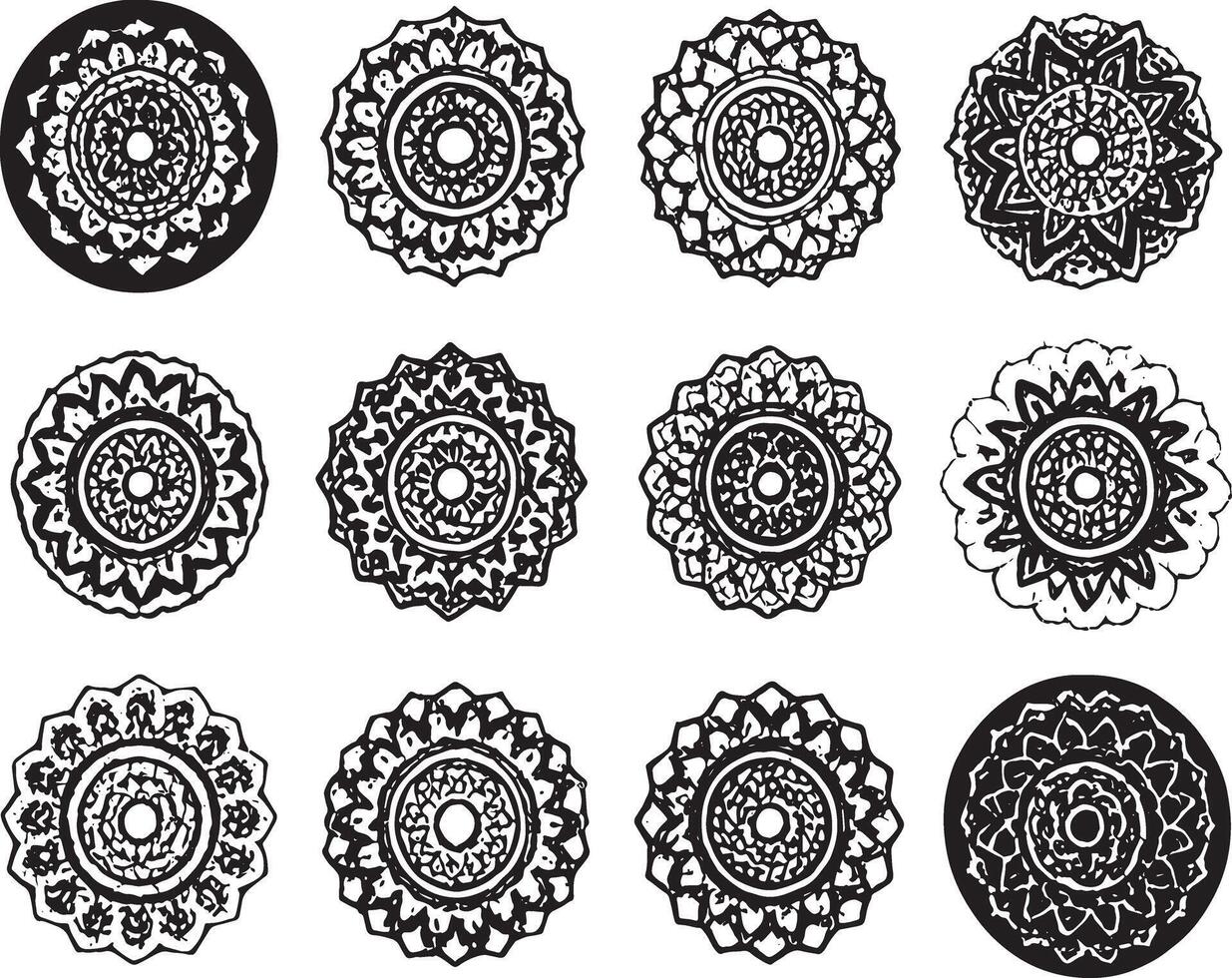 Mandala Art Set Featuring Circular Ornamental Patterns vector