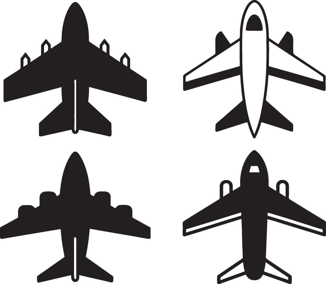Flat Airplane Icons in Bold Silhouette Style vector