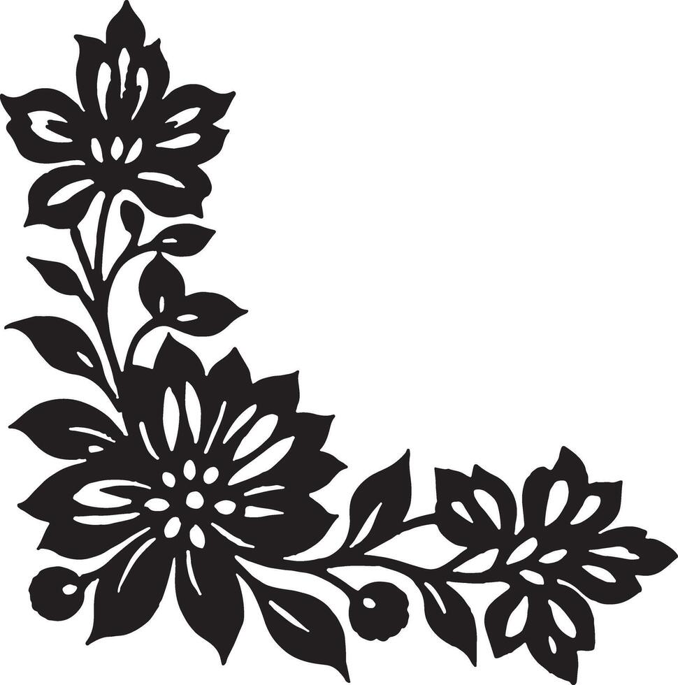 a simple silhoutte a realstic floral corner on white background vector
