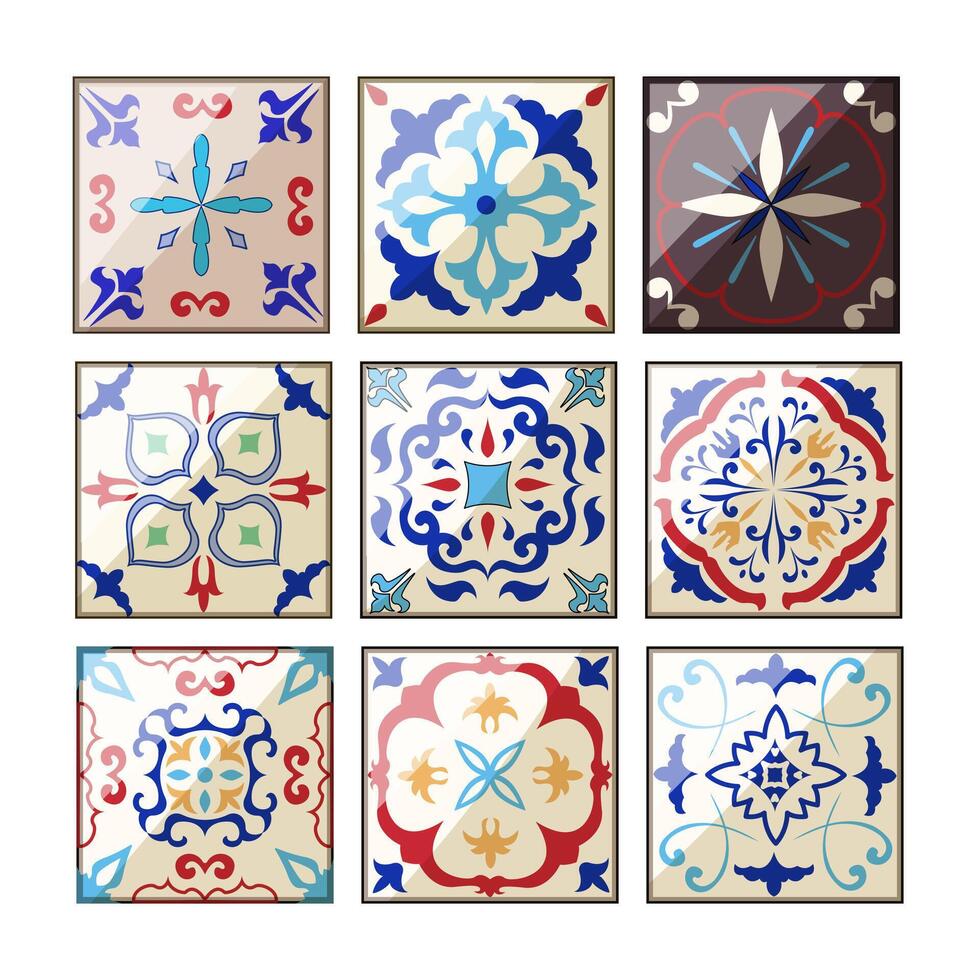 arabic mosaic tile set cartoon illustration vector