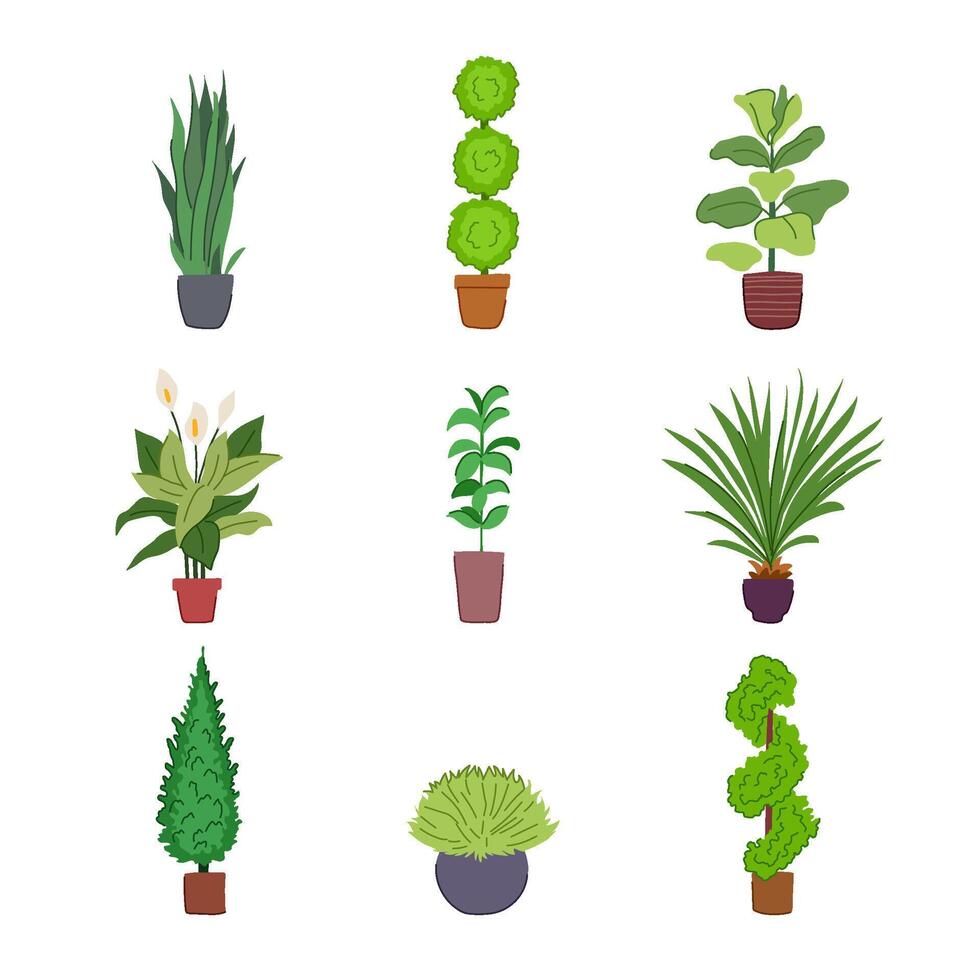 artificial plant set cartoon illustration vector