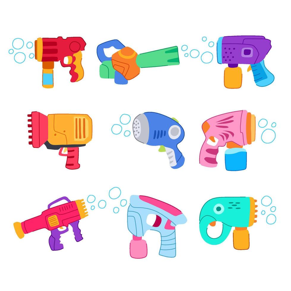 bubble gun toy set cartoon illustration vector