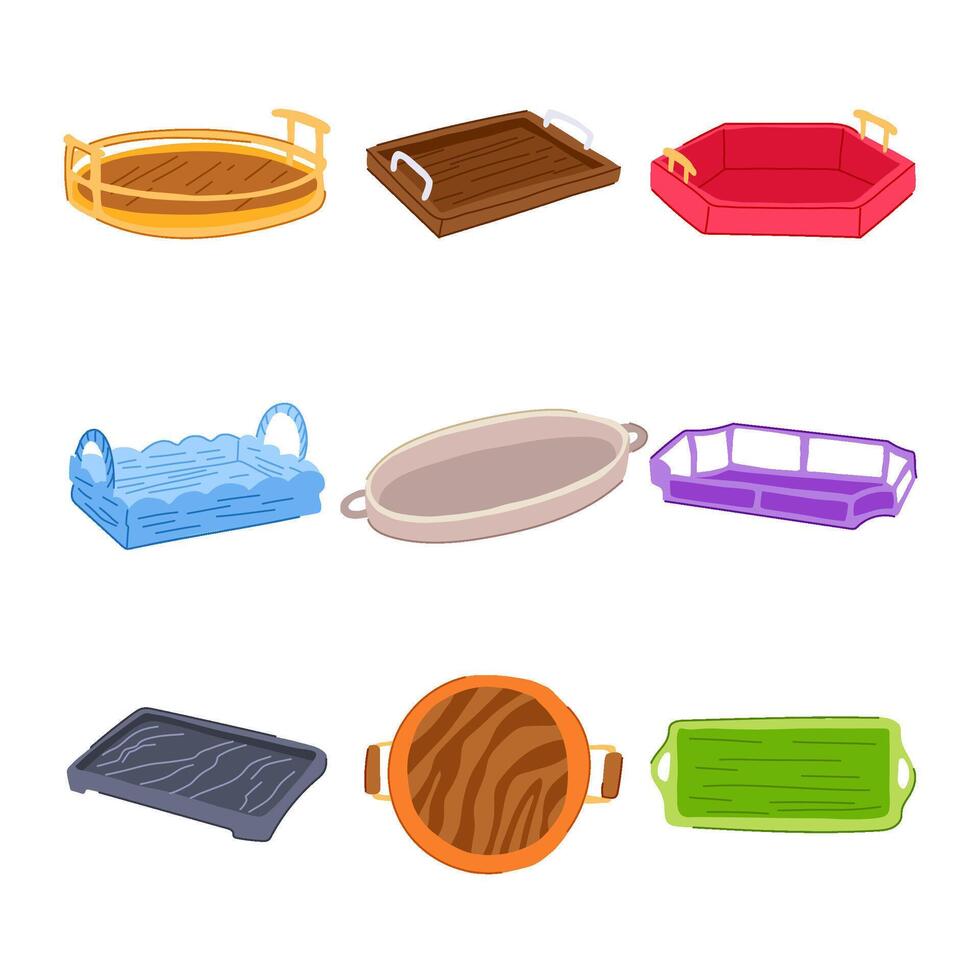decorative tray set cartoon illustration vector