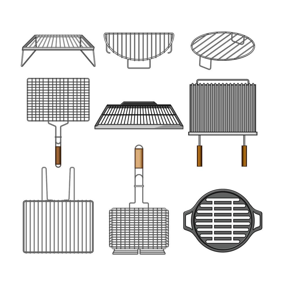grill rack set cartoon vector