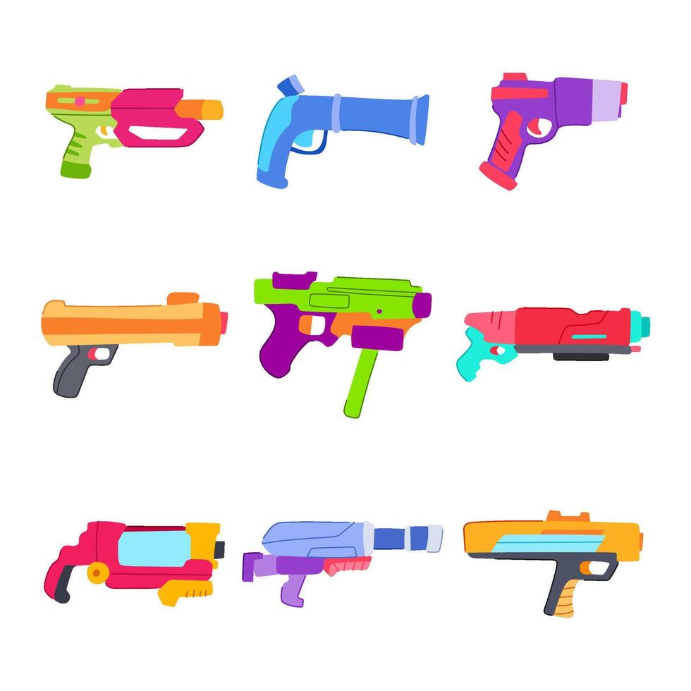 nerf gun toy set cartoon illustration vector