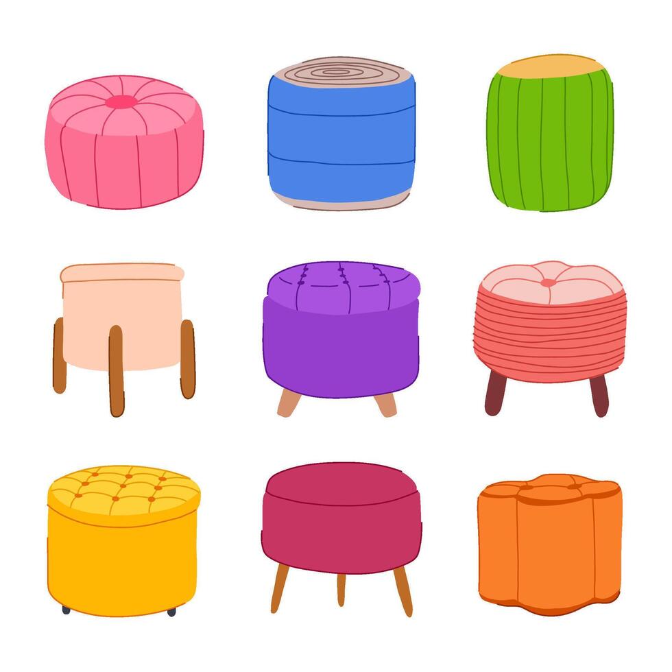 pouf set cartoon pack vector