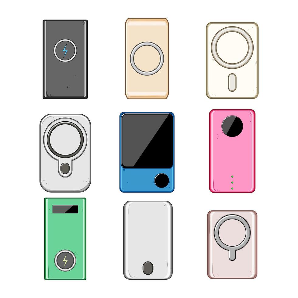 power bank wireless set cartoon vector