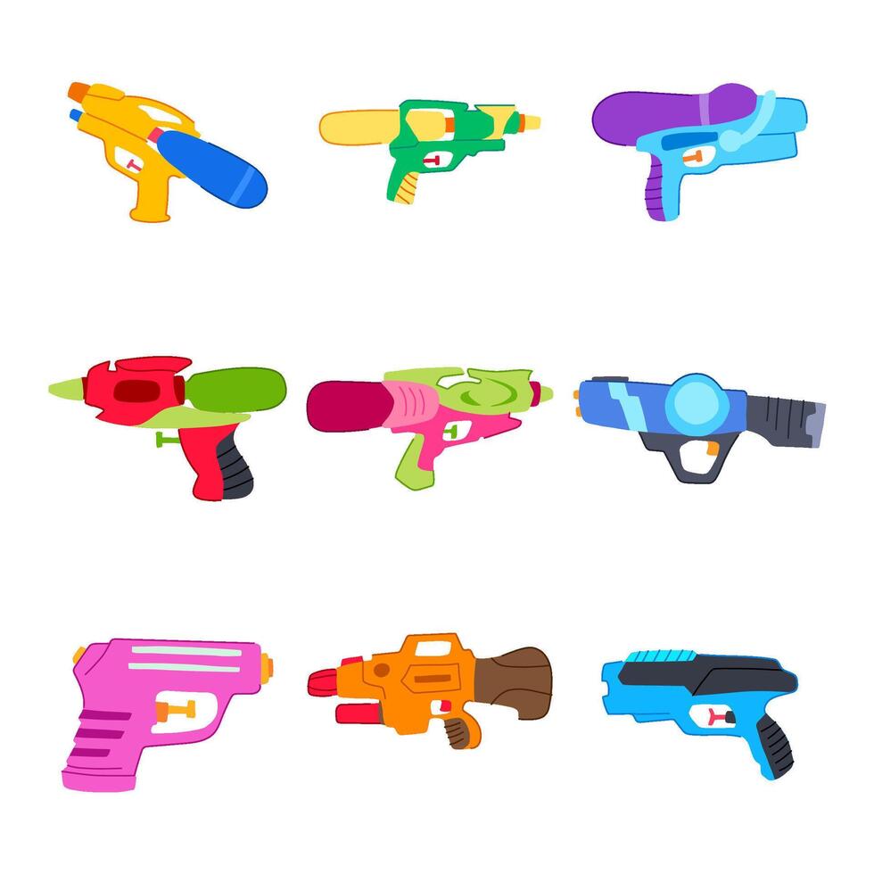 water gun toy set cartoon illustration vector
