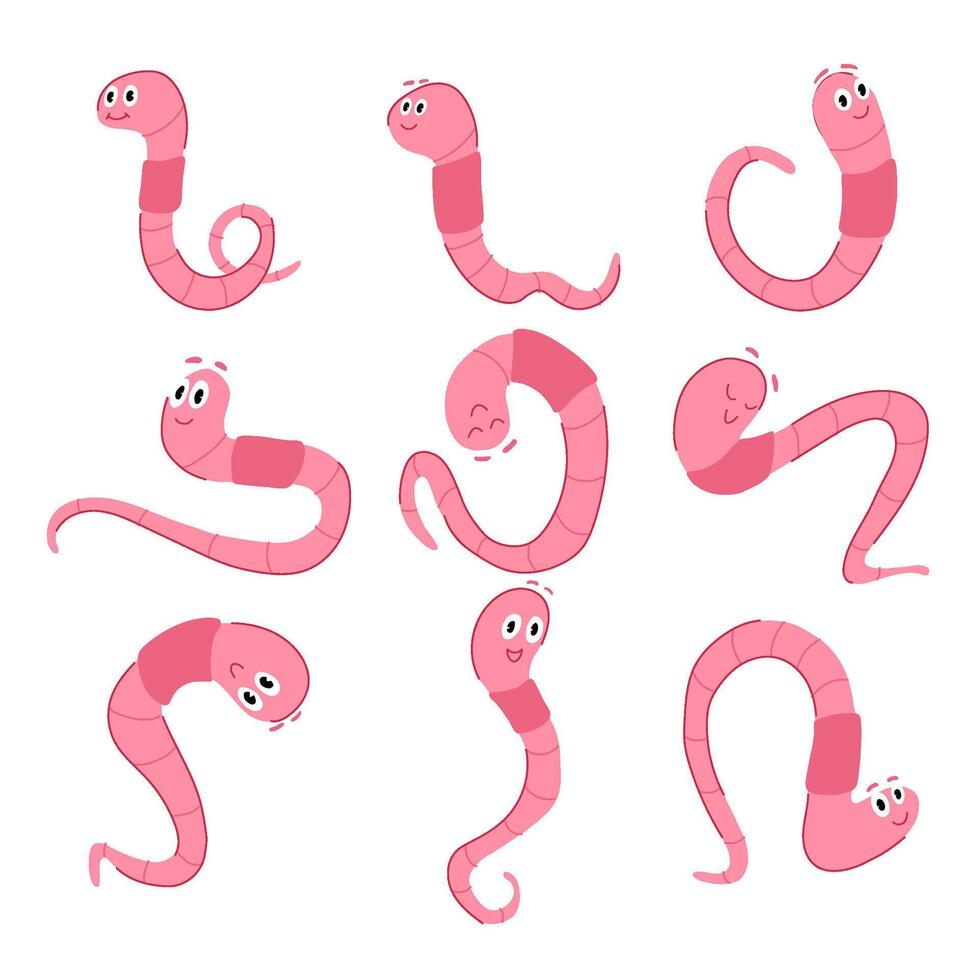 worm cartoon set cartoon illustration vector