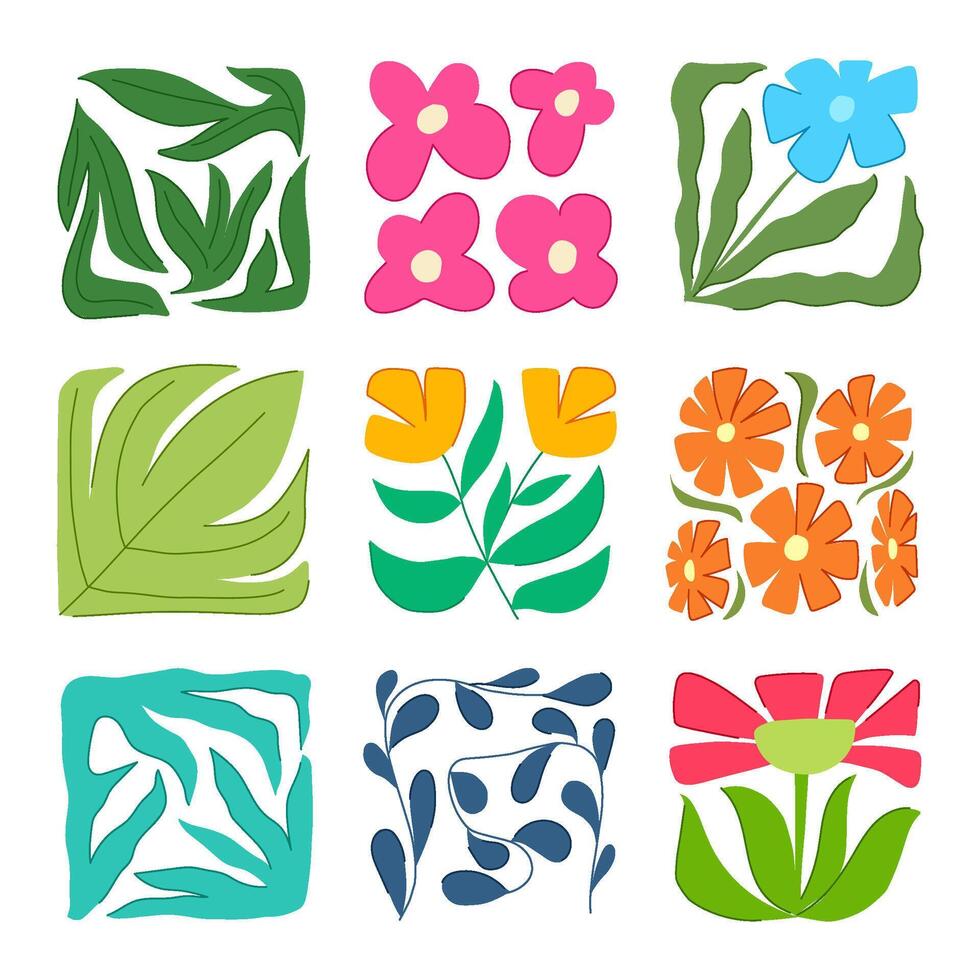 abstract square flowers set cartoon vector