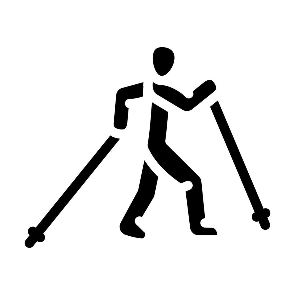 person walking poles nordic glyph icon illustration vector