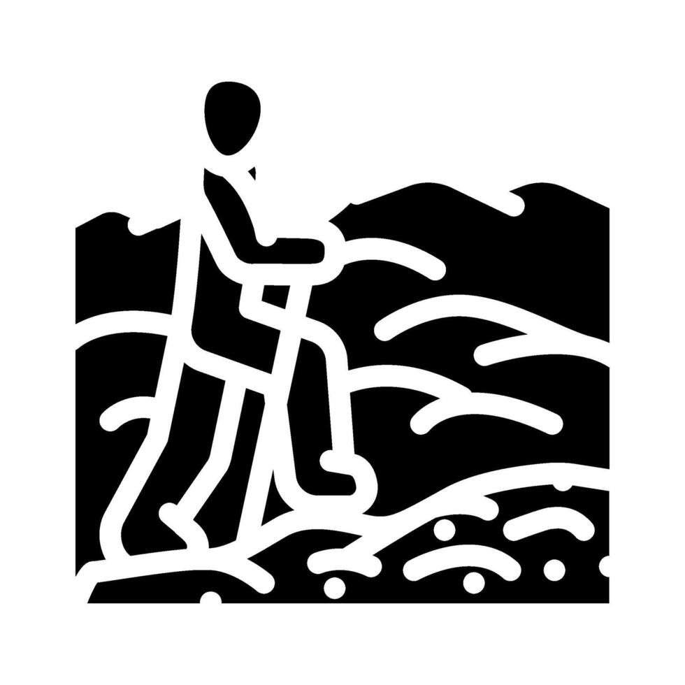 mountain silhouette nordic walker glyph icon illustration vector