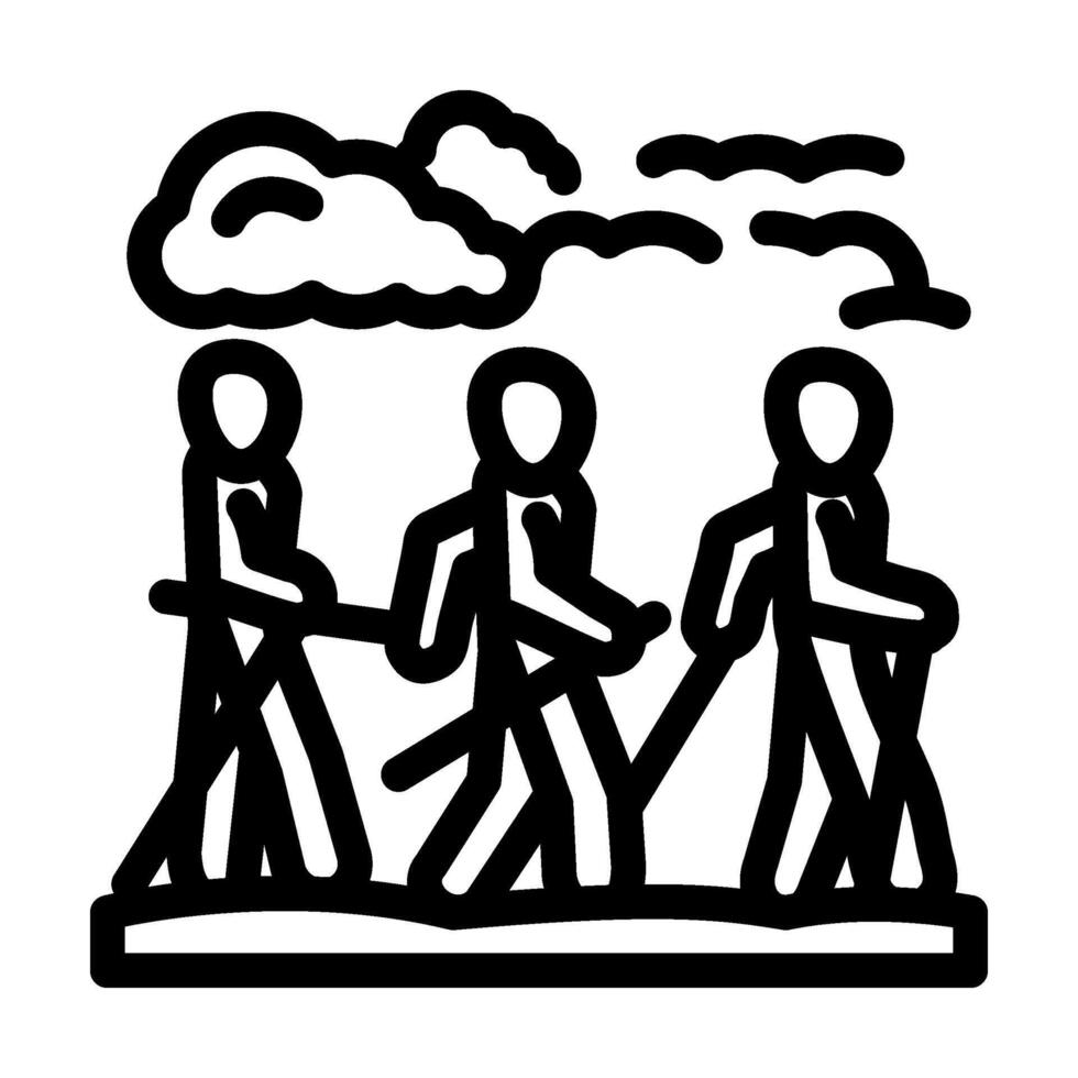 group nordic walkers walking line icon illustration vector