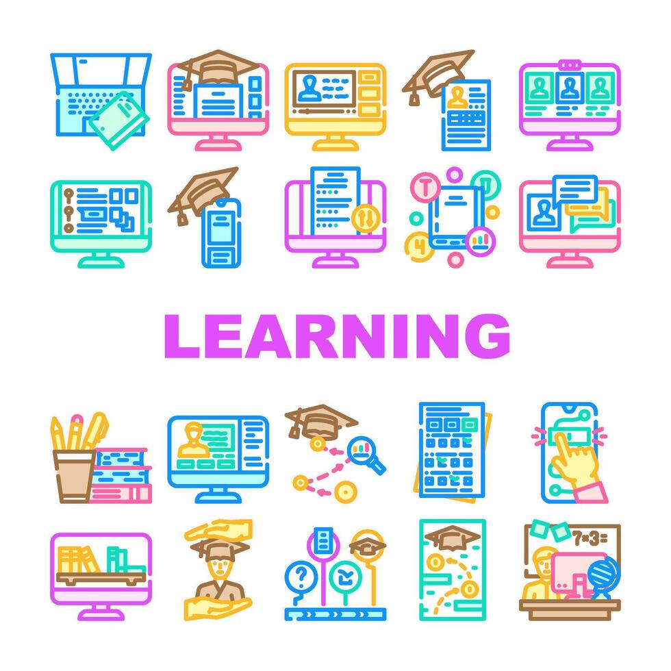 online learning platform study icons pack vector