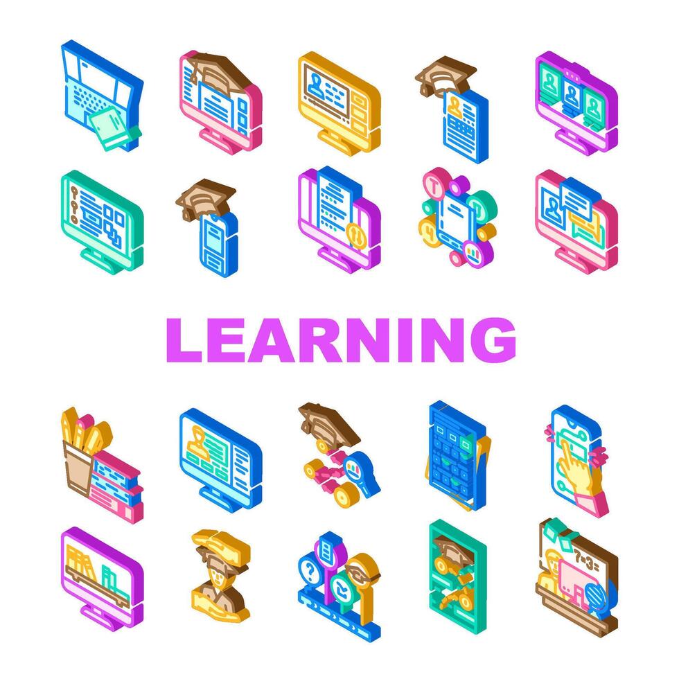 online learning platform study icons vector