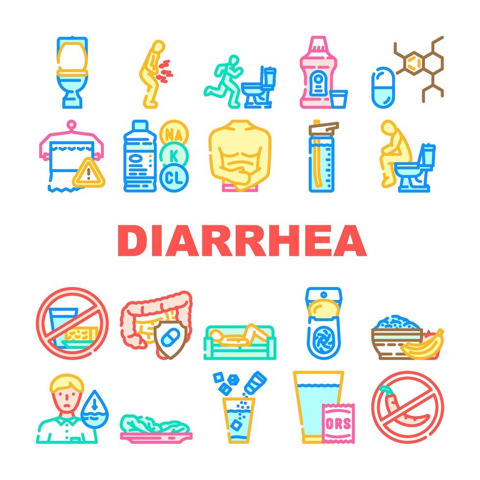 diarrhea causes symptom treatment set vector