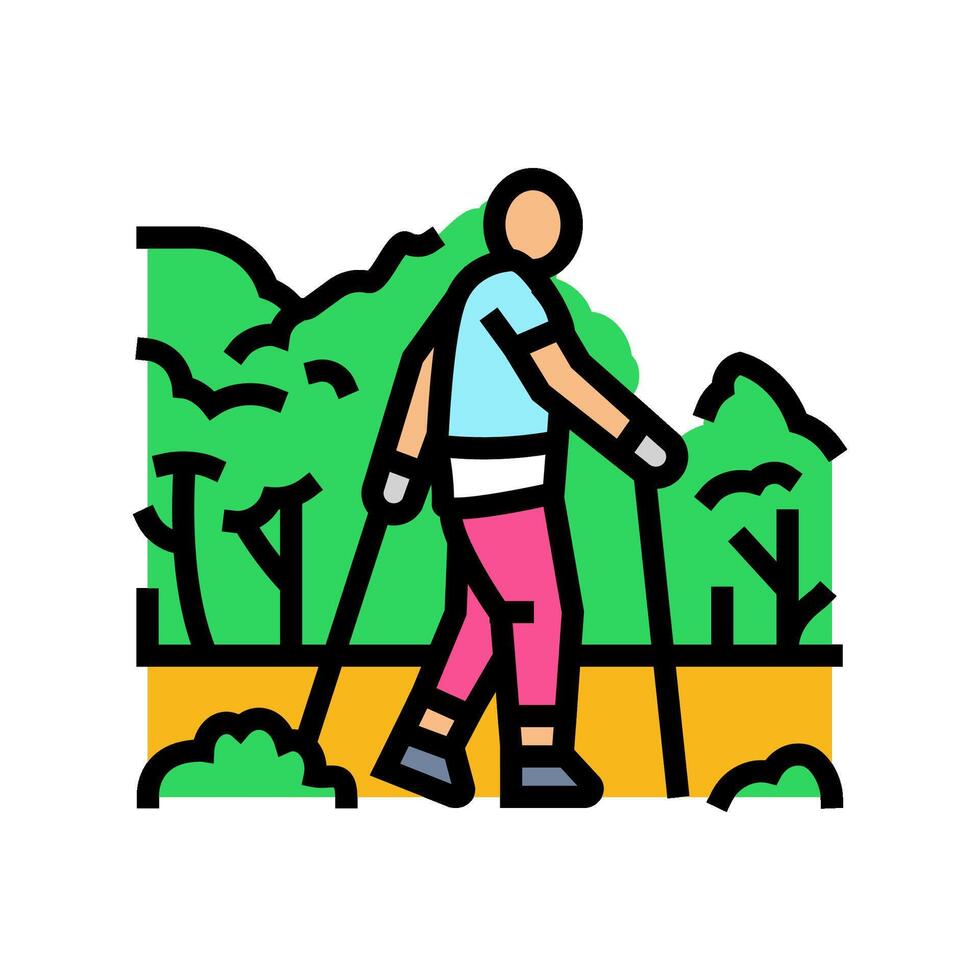 nordic walker forest trail color icon illustration vector