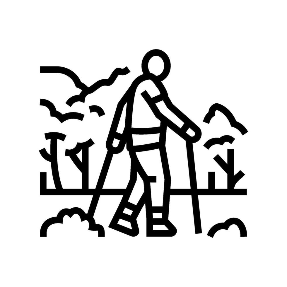 nordic walker forest trail line icon illustration vector