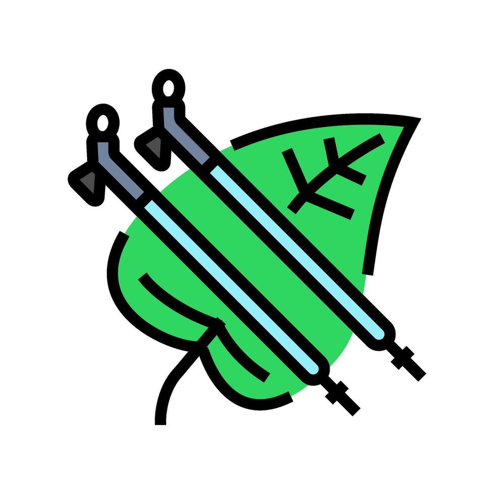 leaf nordic walking poles color icon illustration vector