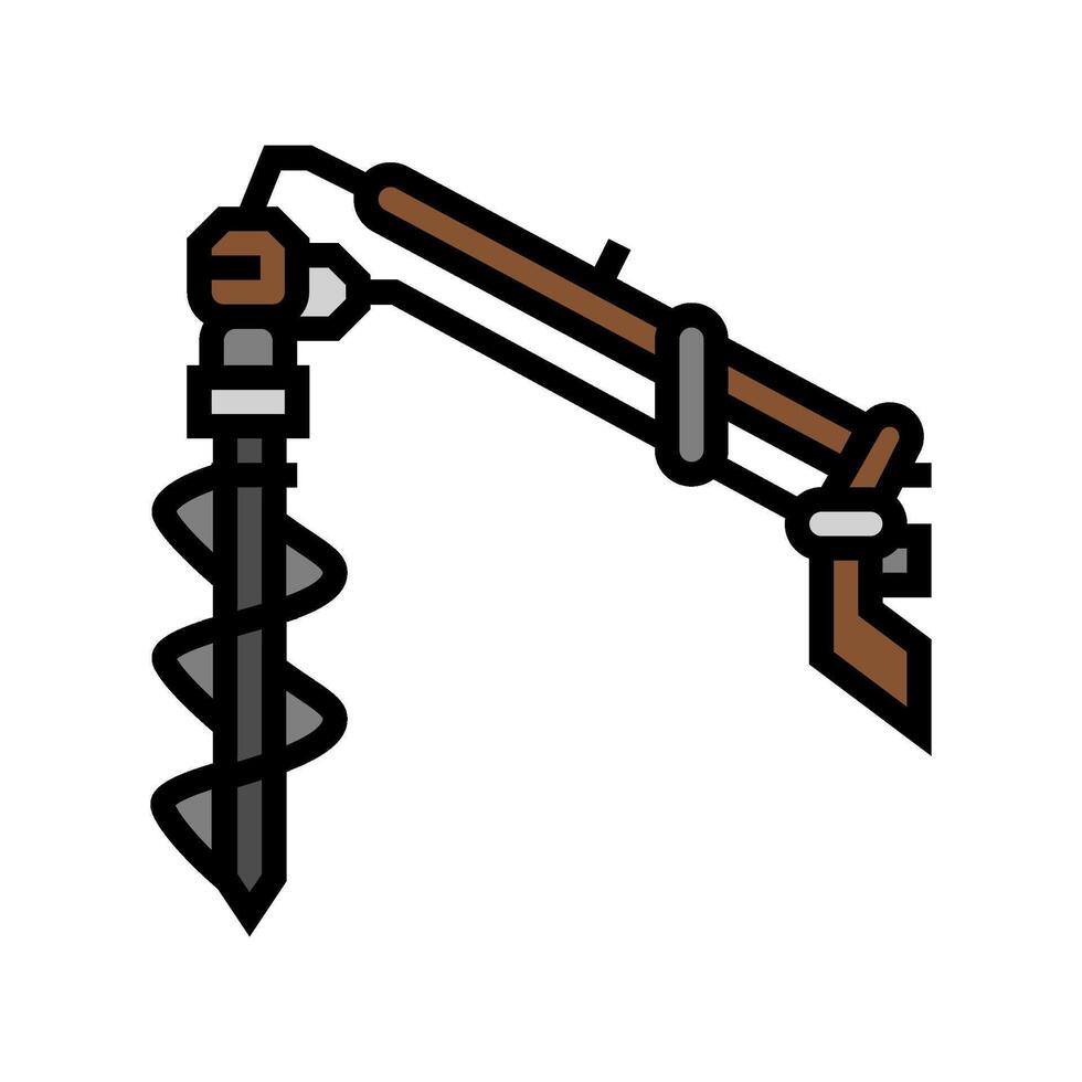 post hole digger tractor color icon illustration vector