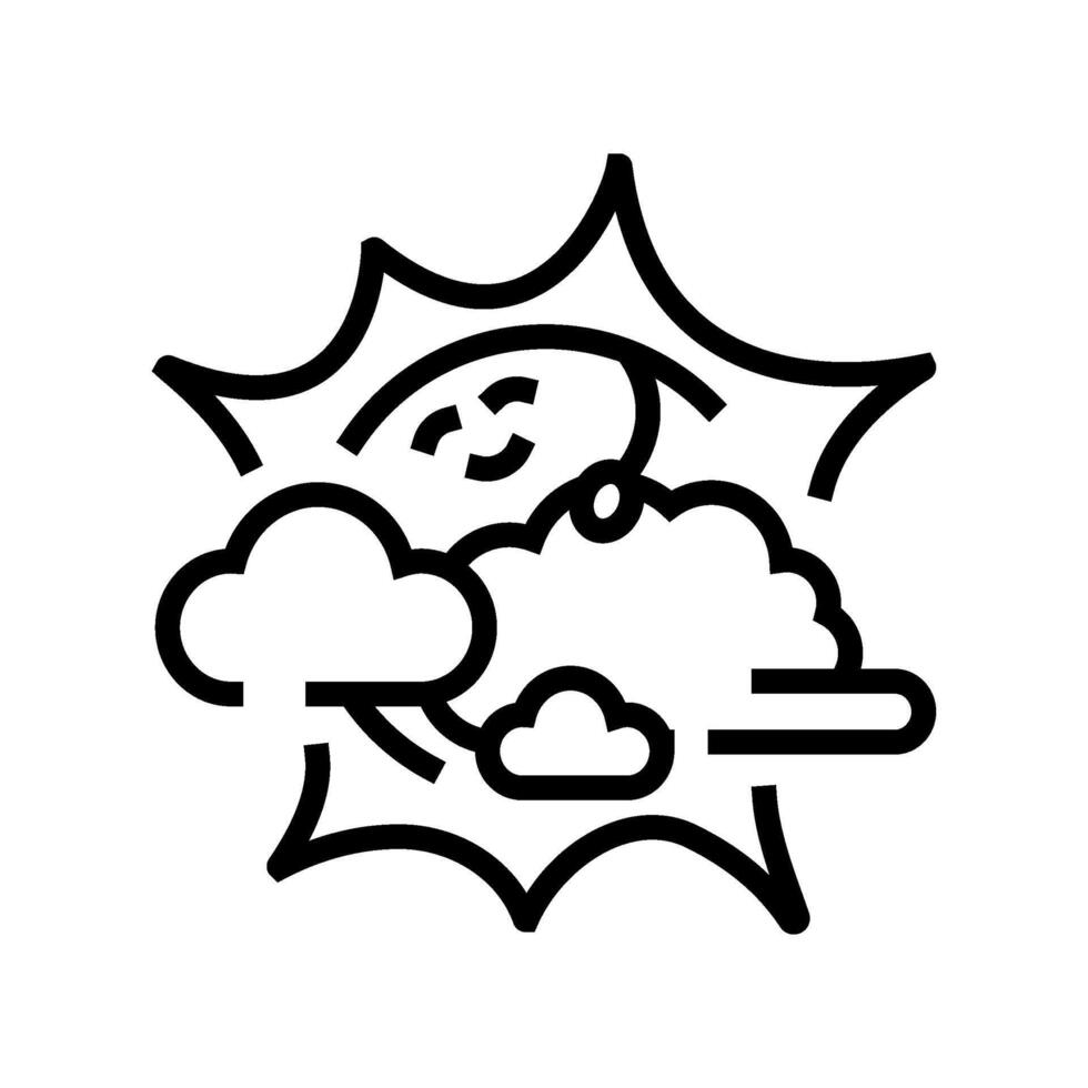 peeking through clouds sun character line icon illustration vector