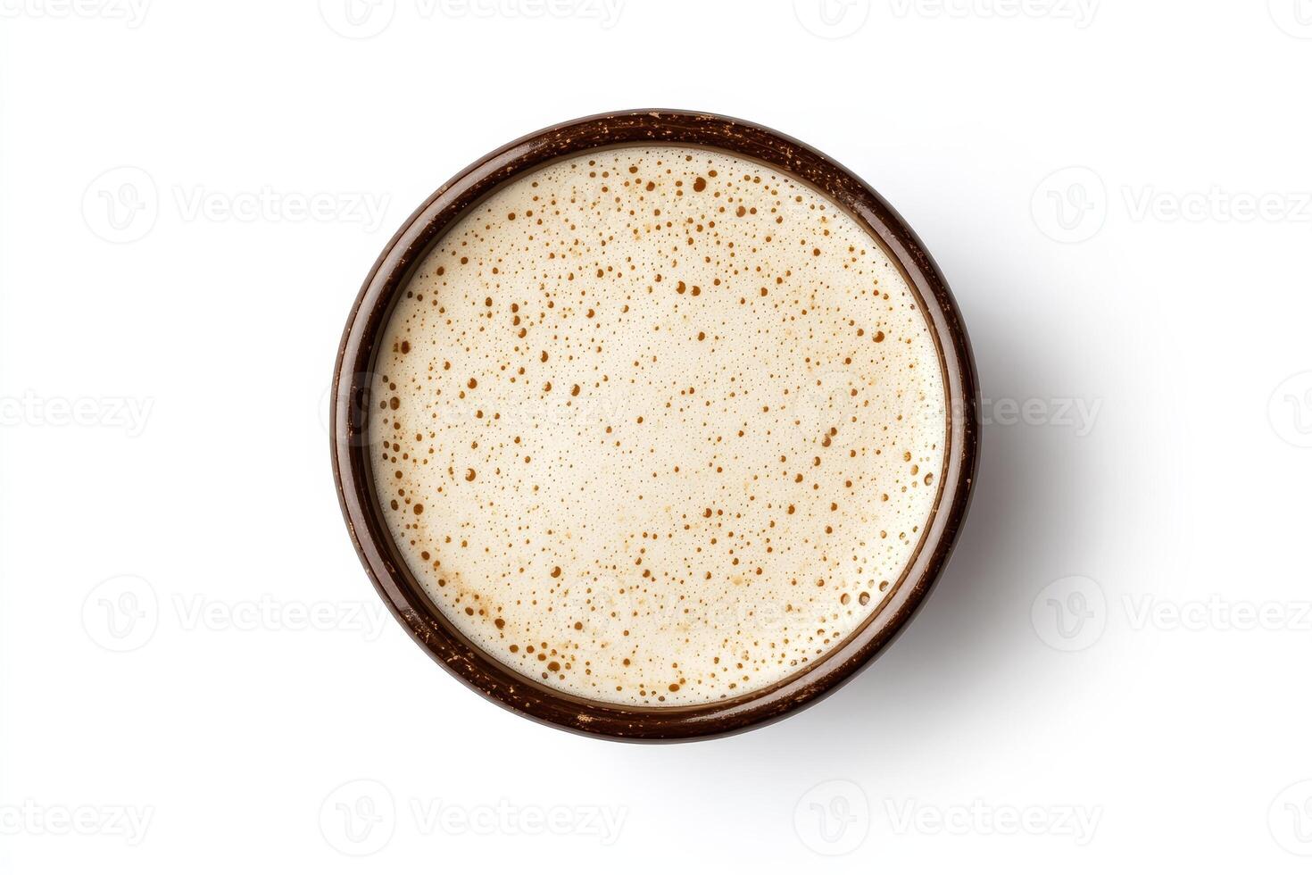 Cup of coffee latte, top view, isolated on white background. photo