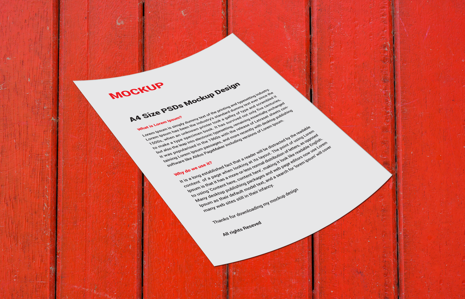 Premium Latest Top grade Menu poster pamphlet invoice Letterhead fax cover flyer Leaflets and Letters one side 3D Mockup with the red wooden background psd