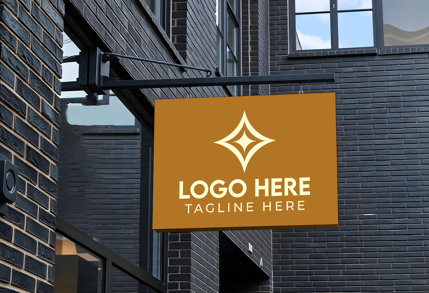 Signboard in front of Building in City psd