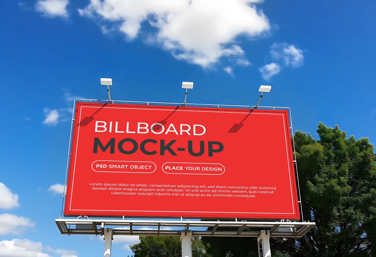 Billboard infront of trees mockup psd