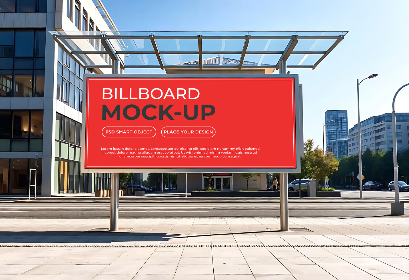 Billboard on bus stop mockup psd