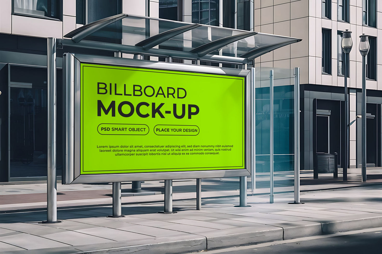 New Vertical Billboard on bus stop mockup design psd